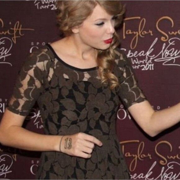 Anthropologie Floral Lace Mesh Overlay Dress Black/Brown Size Medium - Picture 9 of 9